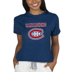 NHL Montreal Canadiens Concepts Sport Women's Tri-Blend Mainstream Terry Short Sleeve Sweatshirt Top - Navy