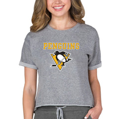 NHL Pittsburgh Penguins Concepts Sport Women's Tri-Blend Mainstream Terry Short Sleeve Sweatshirt Top - Heather Gray