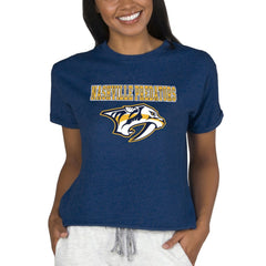 NHL Nashville Predators Concepts Sport Women's Tri-Blend Mainstream Terry Short Sleeve Sweatshirt Top - Navy