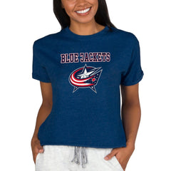 NHL Columbus Blue Jackets Concepts Sport Women's Tri-Blend Mainstream Terry Short Sleeve Sweatshirt Top - Navy