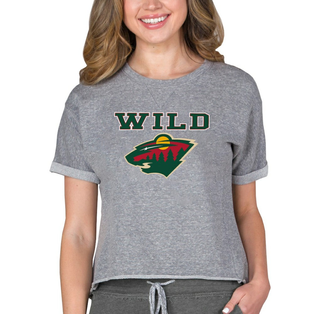 NHL Minnesota Wild Concepts Sport Women's Tri-Blend Mainstream Terry Short Sleeve Sweatshirt Top - Heather Gray