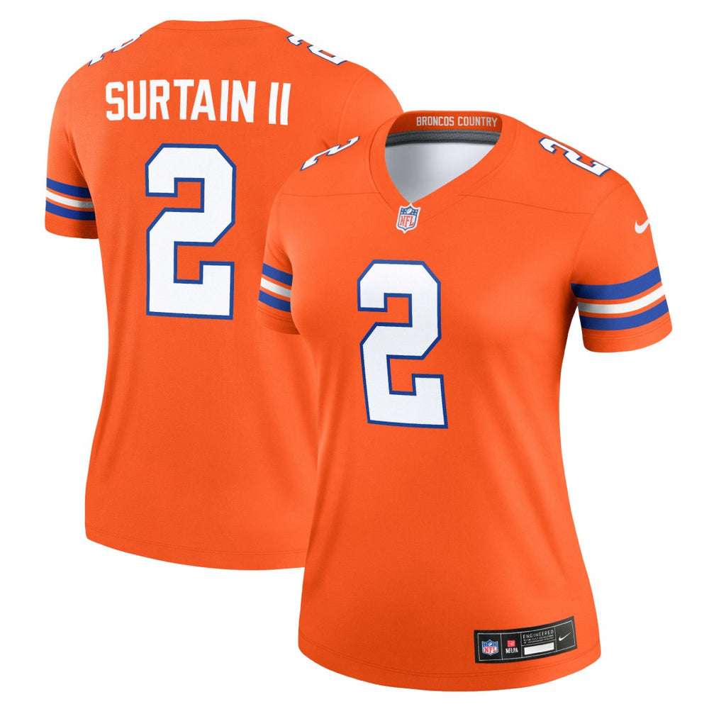 Patrick Surtain II Denver Broncos Women's Alternate Legend Player Performance Top Mile High Collection 1977 Throwback Orange