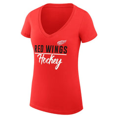 NHL Detroit Red Wings G-III 4Her by Carl Banks Women's Super-Slim Fit Lightweight Graphic V-Neck T-Shirt - Red