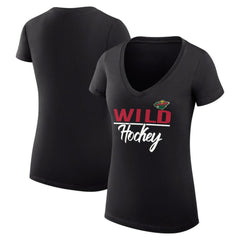 NHL Minnesota Wild G-III 4Her by Carl Banks Women's Super-Slim Fit Lightweight Graphic V-Neck T-Shirt - Black