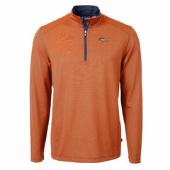 Denver Broncos Cutter & Buck Virtue Eco Pique Micro Stripe Recycled Quarter-Zip Pullover Top Orange/Navy