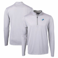 Detroit Lions Cutter & Buck Virtue Eco Pique Micro Stripe Recycled Quarter-Zip Pullover Top Gray/White