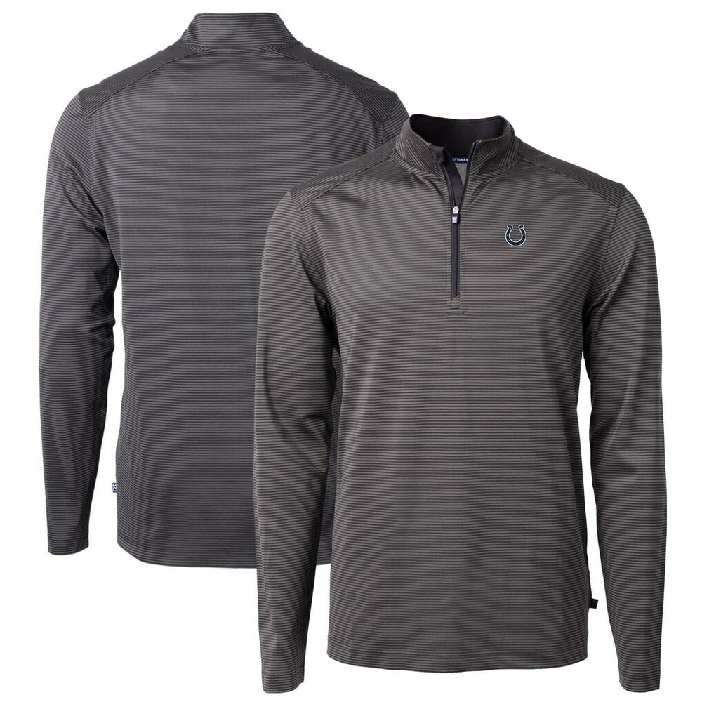 Indianapolis Colts Cutter & Buck Virtue Eco Pique Micro Stripe Recycled Quarter-Zip Pullover Top Black/Gray