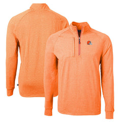 Cleveland Browns Cutter & Buck Adapt Eco Knit Quarter-Zip Pullover Top Heather Orange