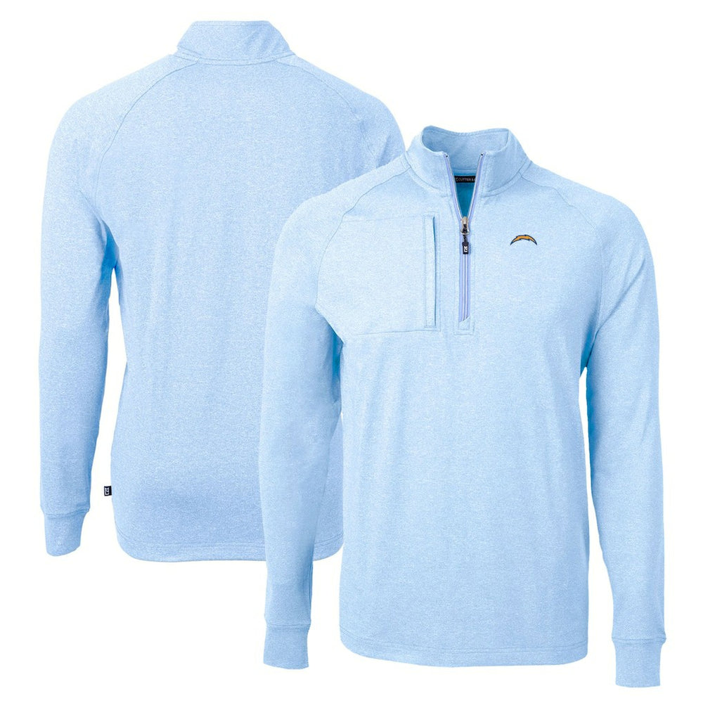 Los Angeles Chargers Cutter & Buck Adapt Eco Knit Quarter-Zip Pullover Top Heather Powder Blue