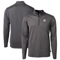 Pittsburgh Steelers Cutter & Buck Virtue Eco Pique Micro Stripe Recycled Quarter-Zip Pullover Top Black/Gray