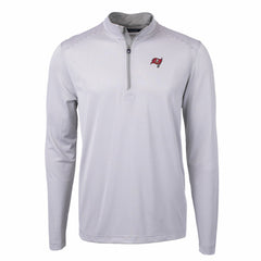 Tampa Bay Buccaneers Cutter & Buck Virtue Eco Pique Micro Stripe Recycled Quarter-Zip Pullover Top Gray/White