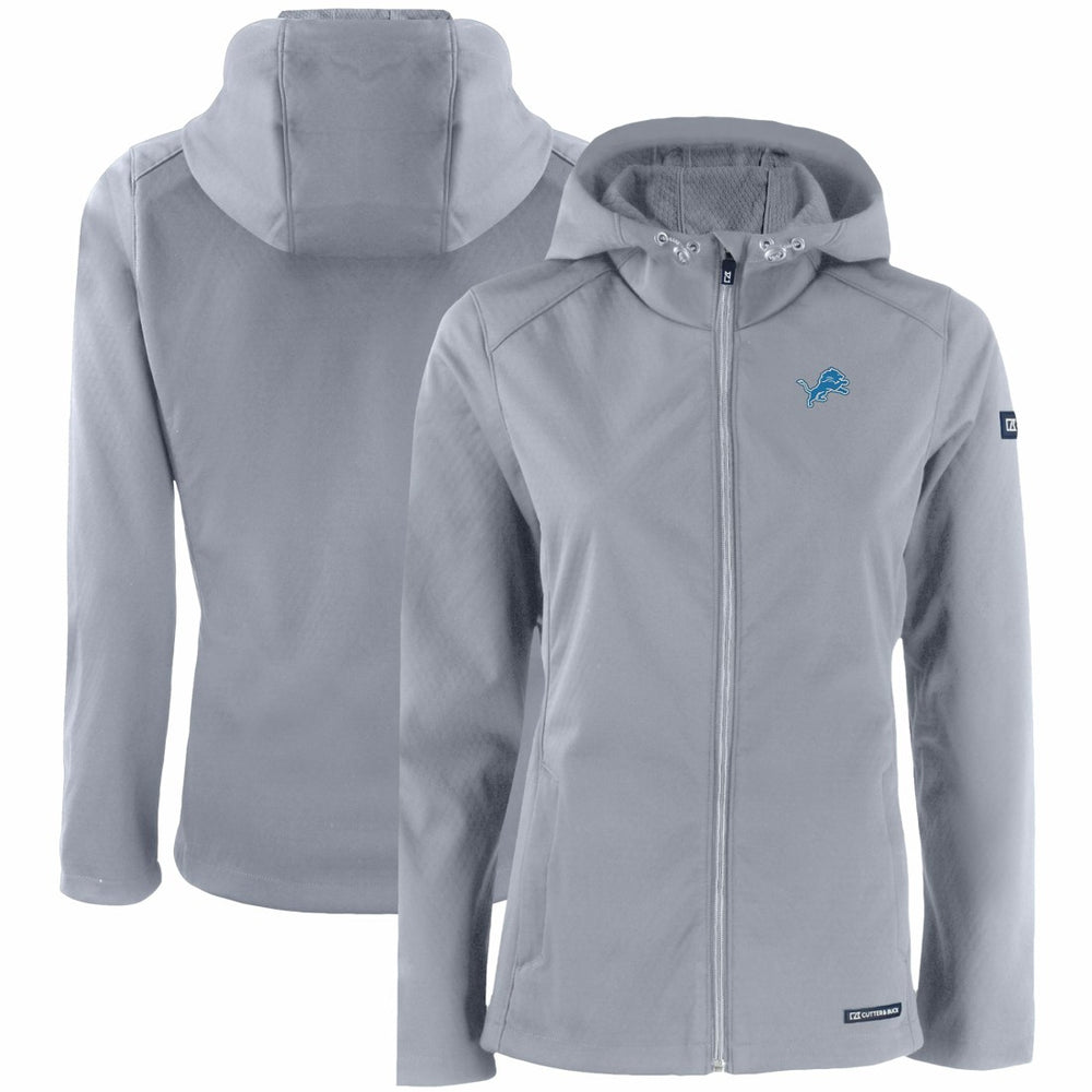 Detroit Lions Cutter & Buck Women's Evoke Eco Softshell Recycled Full-Zip Hooded Jacket Gray