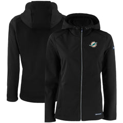Miami Dolphins Cutter & Buck Women's Evoke Eco Softshell Recycled Full-Zip Hooded Jacket Black