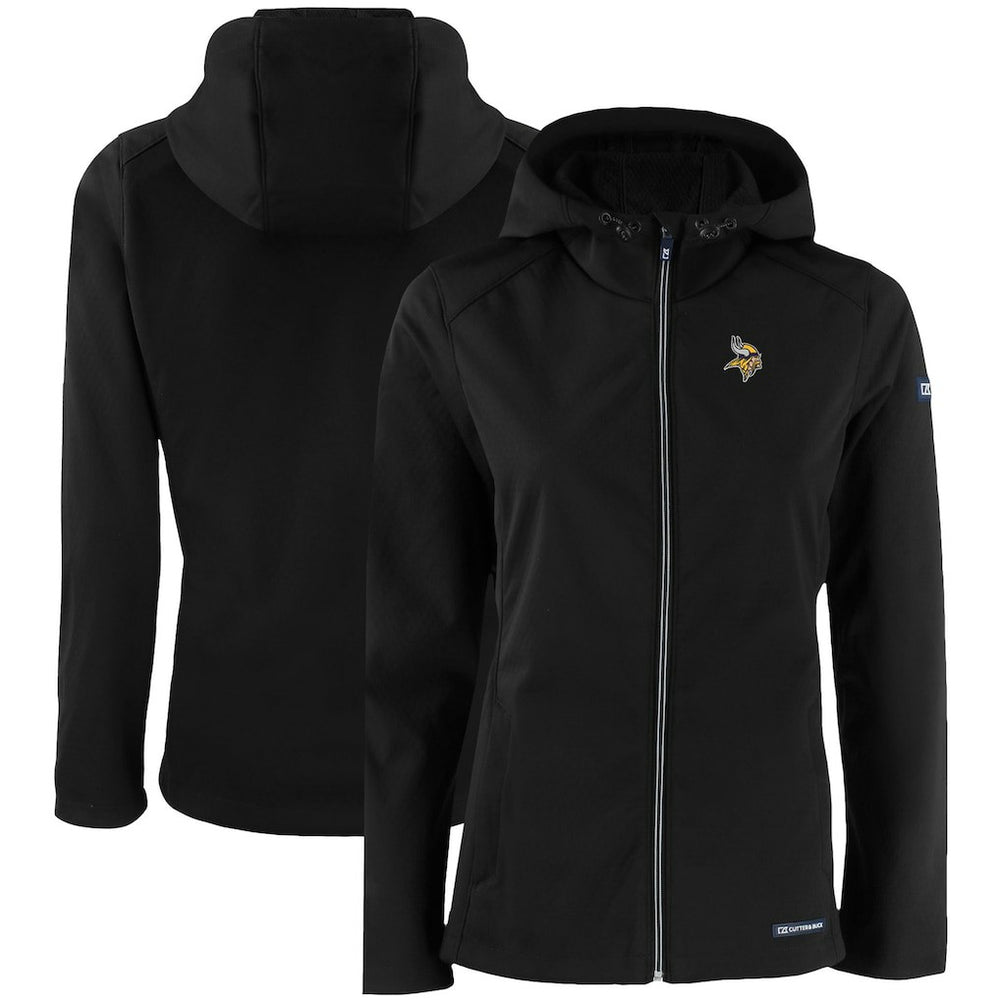 Minnesota Vikings Cutter & Buck Women's Evoke Eco Softshell Recycled Full-Zip Hooded Jacket Black