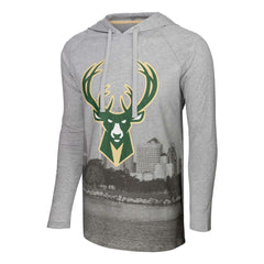 Milwaukee Bucks Stadium Essentials Atrium Raglan Long Sleeve Hoodie T-Shirt Heather Gray