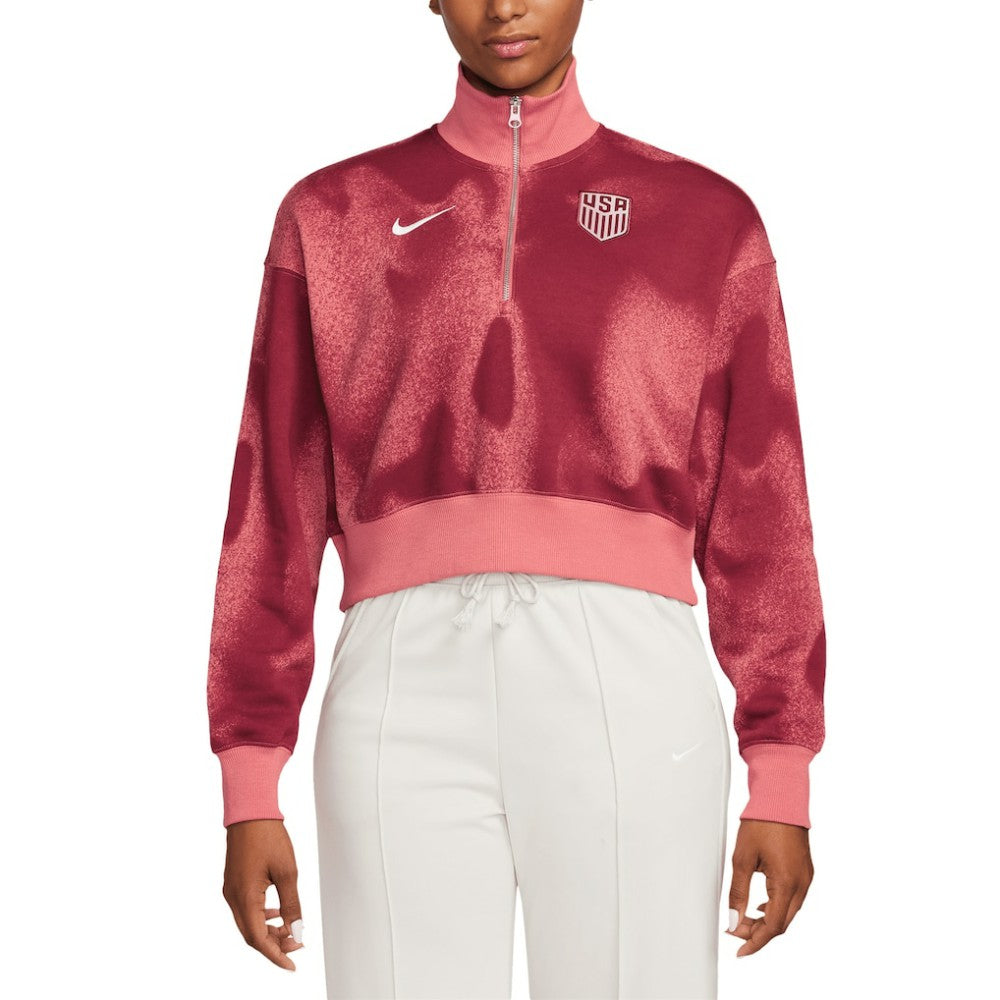 USMNT Women's Phoenix Fleece Cropped Quarter-Zip Jacket Pink