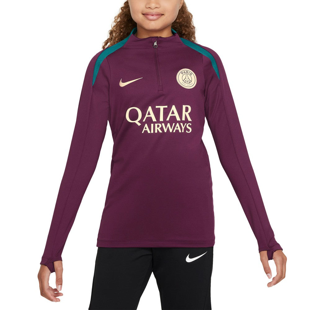 Paris Saint-Germain Youth 2024/25 Strike Drill Quarter-Zip Long Sleeve Performance Training Top Burgundy shop