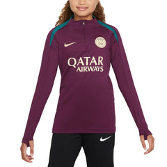 Paris Saint-Germain Youth 2024/25 Strike Drill Quarter-Zip Long Sleeve Performance Training Top Burgundy shop