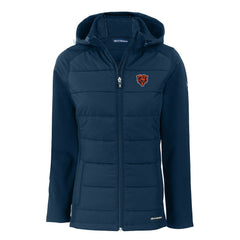 Chicago Bears Cutter & Buck Women's Throwback Evoke Hybrid Eco Softshell Recycled Full-Zip Hoodie Jacket Navy