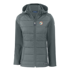Miami Dolphins Cutter & Buck Women's Throwback Evoke Hybrid Eco Softshell Recycled Full-Zip Hoodie Jacket Gray