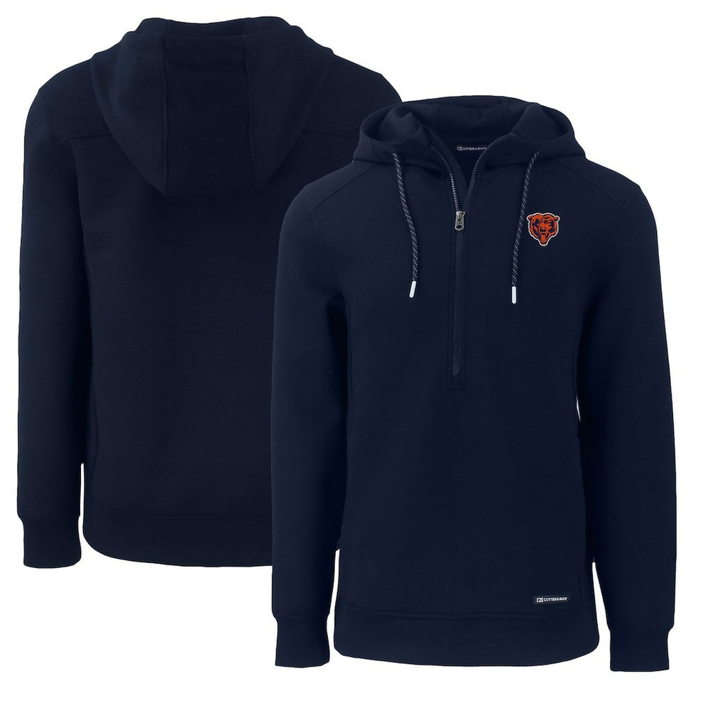 Chicago Bears Cutter & Buck Throwback Roam Eco Half-Zip Recycled Pullover Hoodie Navy