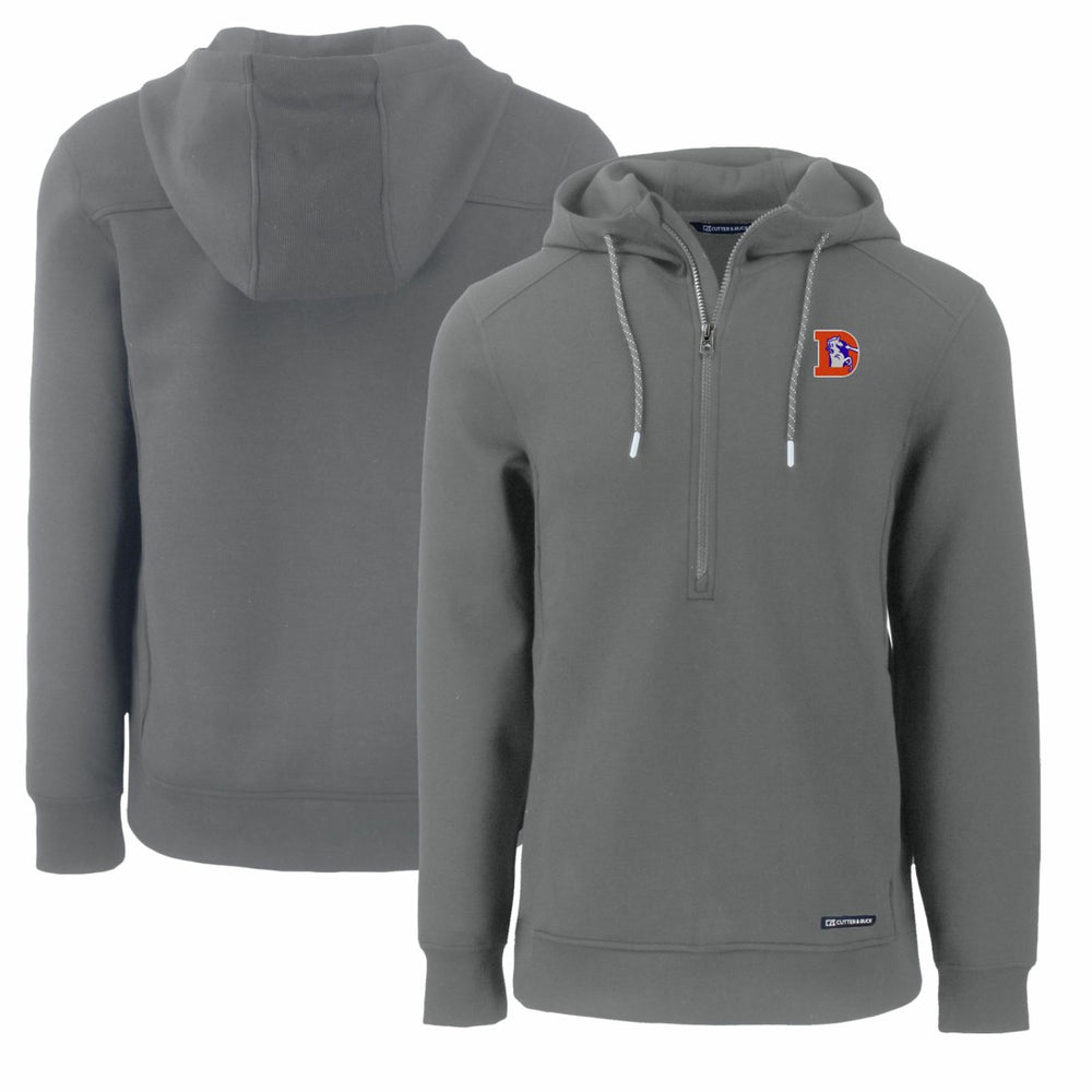 Denver Broncos Cutter & Buck Throwback Roam Eco Half-Zip Recycled Pullover Hoodie Gray