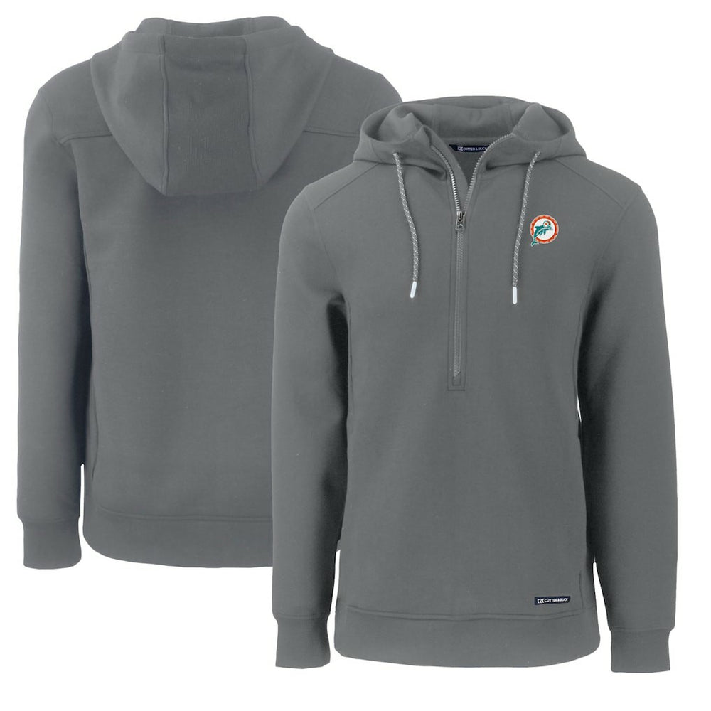 Miami Dolphins Cutter & Buck Throwback Roam Eco Half-Zip Recycled Pullover Hoodie Gray