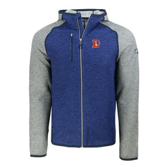 Denver Broncos Cutter & Buck Throwback Mainsail Sweater-Knit Full-Zip Hoodie Royal/Heather Gray
