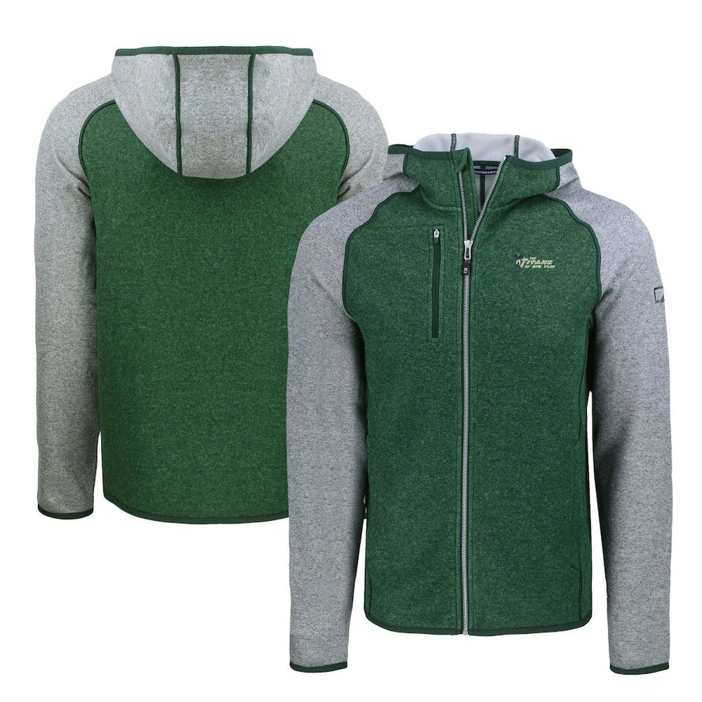 New York Jets Cutter & Buck Throwback Mainsail Sweater-Knit Full-Zip Hoodie Heather Green/Heather Gray