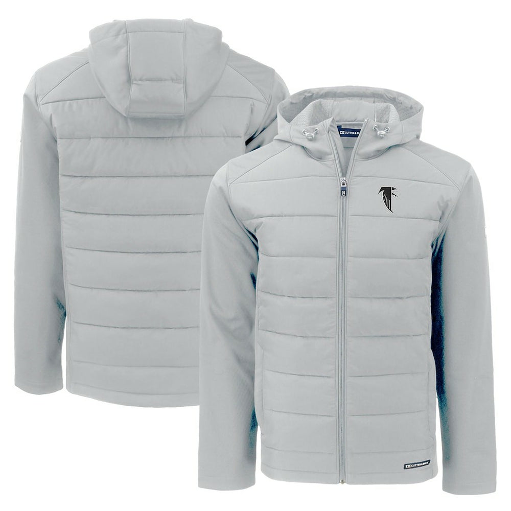 Atlanta Falcons Cutter & Buck Throwback Evoke Hybrid Eco Softshell Recycled Full-Zip Hoodie Jacket Gray