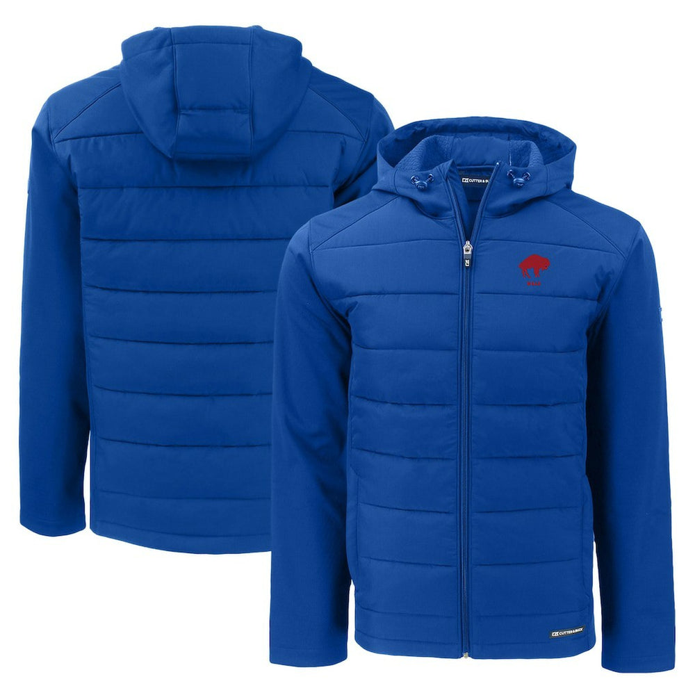 Buffalo Bills Cutter & Buck Throwback Evoke Hybrid Eco Softshell Recycled Full-Zip Hoodie Jacket Royal
