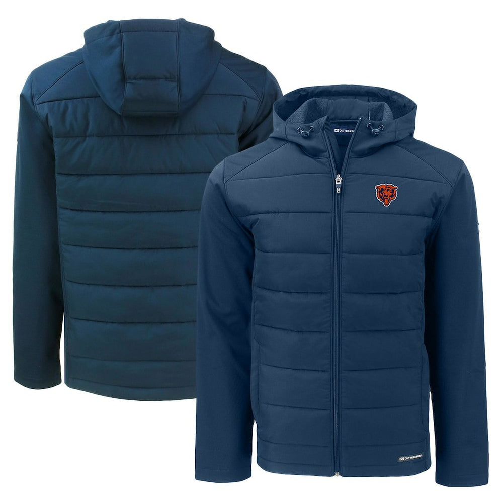 Chicago Bears Cutter & Buck Throwback Evoke Hybrid Eco Softshell Recycled Full-Zip Hoodie Jacket Navy