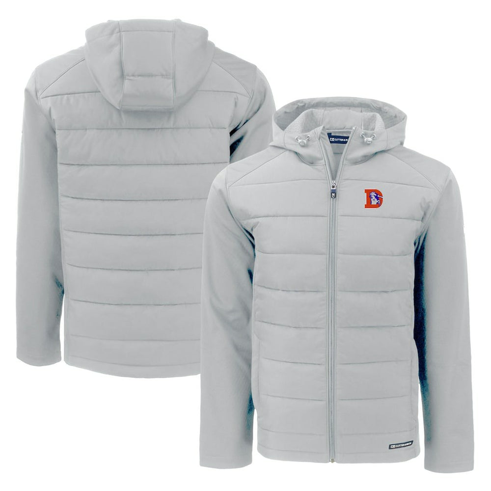 Denver Broncos Cutter & Buck Throwback Evoke Hybrid Eco Softshell Recycled Full-Zip Hoodie Jacket Gray