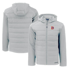 Denver Broncos Cutter & Buck Throwback Evoke Hybrid Eco Softshell Recycled Full-Zip Hoodie Jacket Gray
