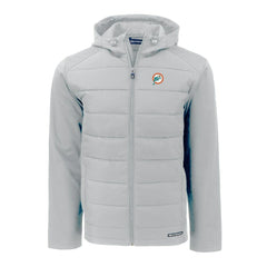 Miami Dolphins Cutter & Buck Throwback Evoke Hybrid Eco Softshell Recycled Full-Zip Hoodie Jacket Gray