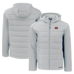 San Francisco 49ers Cutter & Buck Throwback Evoke Hybrid Eco Softshell Recycled Full-Zip Hoodie Jacket Gray