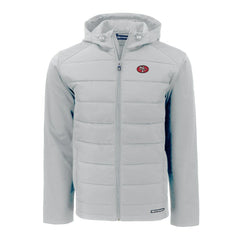 San Francisco 49ers Cutter & Buck Throwback Evoke Hybrid Eco Softshell Recycled Full-Zip Hoodie Jacket Gray