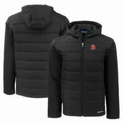 Tampa Bay Buccaneers Cutter & Buck Throwback Evoke Hybrid Eco Softshell Recycled Full-Zip Hoodie Jacket Black