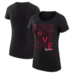 Cincinnati Reds G-III 4Her by Carl Banks Women's Super-Slim Fit Lightweight Love Graphic Team T-Shirt - Black T-shirts
