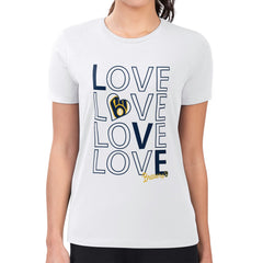 Milwaukee Brewers G-III 4Her by Carl Banks Women's Super-Slim Fit Lightweight Love Graphic Team T-Shirt - White T-shirts