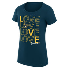 Milwaukee Brewers G-III 4Her by Carl Banks Women's Super-Slim Fit Lightweight Love Graphic Team T-Shirt - Navy T-shirts
