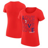 Texas Rangers G-III 4Her by Carl Banks Women's Super-Slim Fit Lightweight Love Graphic Team T-Shirt - Red T-shirts