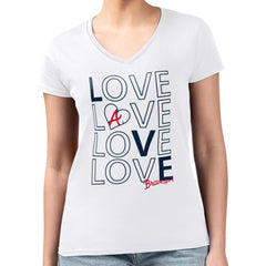 Atlanta Braves G-III 4Her by Carl Banks Women's Super-Slim Fit Lightweight Love Graphic Team V-Neck T-Shirt - White T-shirts