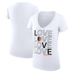 Baltimore Orioles G-III 4Her by Carl Banks Women's Super-Slim Fit Lightweight Love Graphic Team V-Neck T-Shirt - White T-shirts