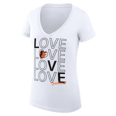 Baltimore Orioles G-III 4Her by Carl Banks Women's Super-Slim Fit Lightweight Love Graphic Team V-Neck T-Shirt - White T-shirts