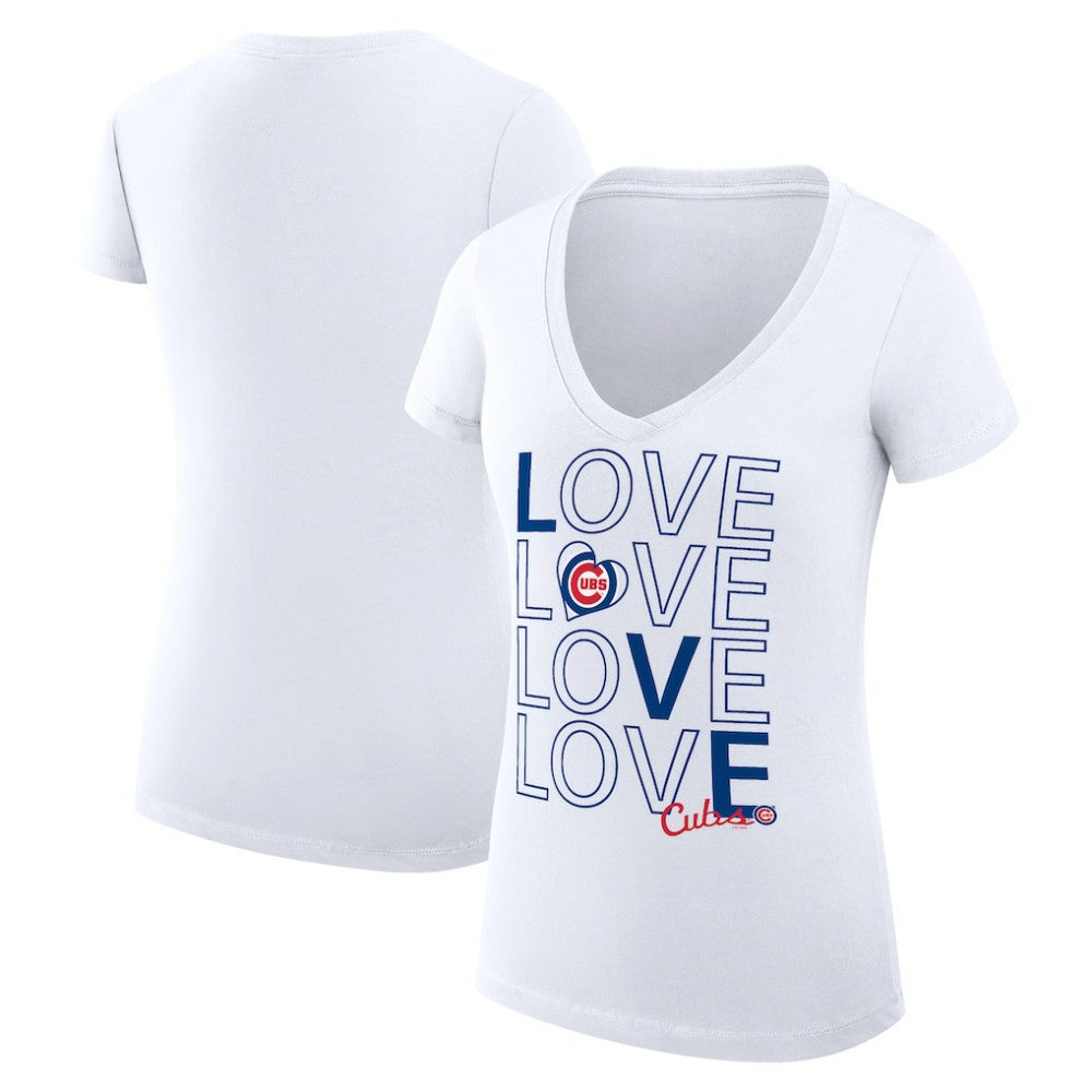 Chicago Cubs G-III 4Her by Carl Banks Women's Super-Slim Fit Lightweight Love Graphic Team V-Neck T-Shirt - White T-shirts
