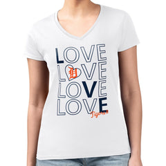 Detroit Tigers G-III 4Her by Carl Banks Women's Super-Slim Fit Lightweight Love Graphic Team V-Neck T-Shirt - White T-shirts