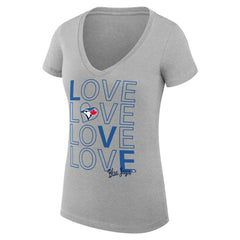 Toronto Blue Jays G-III 4Her by Carl Banks Women's Super-Slim Fit Lightweight Love Graphic Team V-Neck T-Shirt - Heather Gray T-shirts