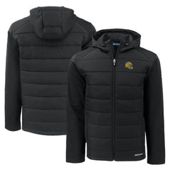 Green Bay Packers Cutter & Buck Helmet Evoke Hybrid Eco Softshell Recycled Full-Zip Hoodie Jacket Black