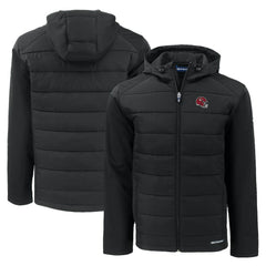 Kansas City Chiefs Cutter & Buck Helmet Evoke Hybrid Eco Softshell Recycled Full-Zip Hoodie Jacket Black